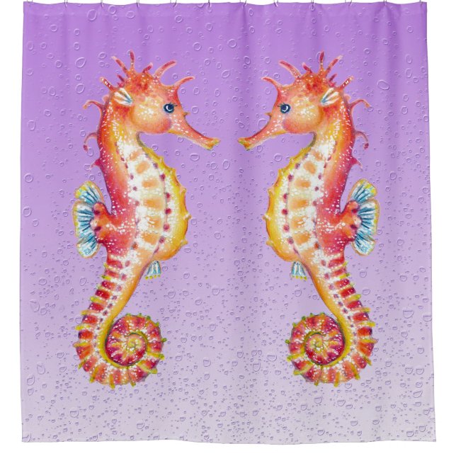 Rideaux De Douche Bulles violettes de l'hippocampe rouge (Devant)