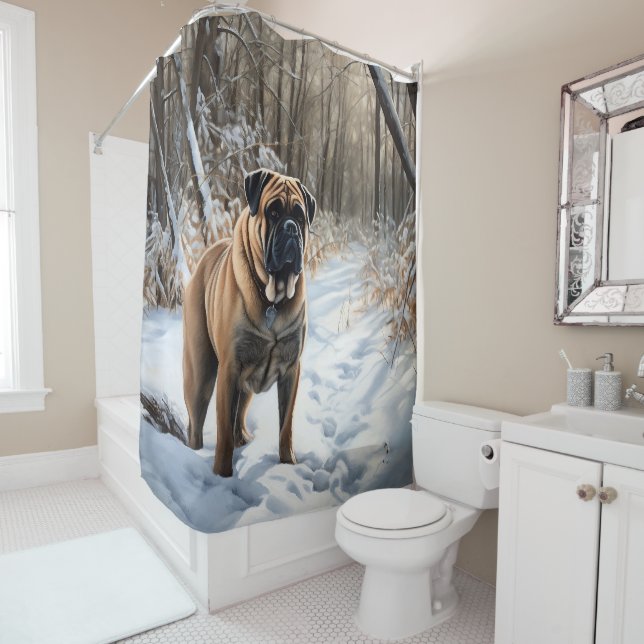 Rideaux De Douche Bullmastiff Laisser neiger Noël (En situation)
