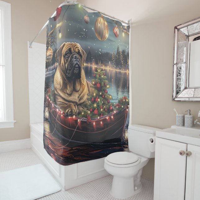 Rideaux De Douche Bullmastiff Noël Festive Voyage (En situation)