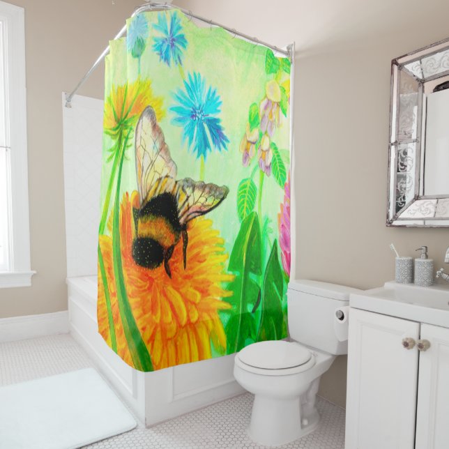 Rideaux De Douche Bumblebee sur le pandelion (En situation)