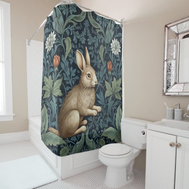 Rideaux De Douche Bunny dans la forêt Art nouveau (En situation)