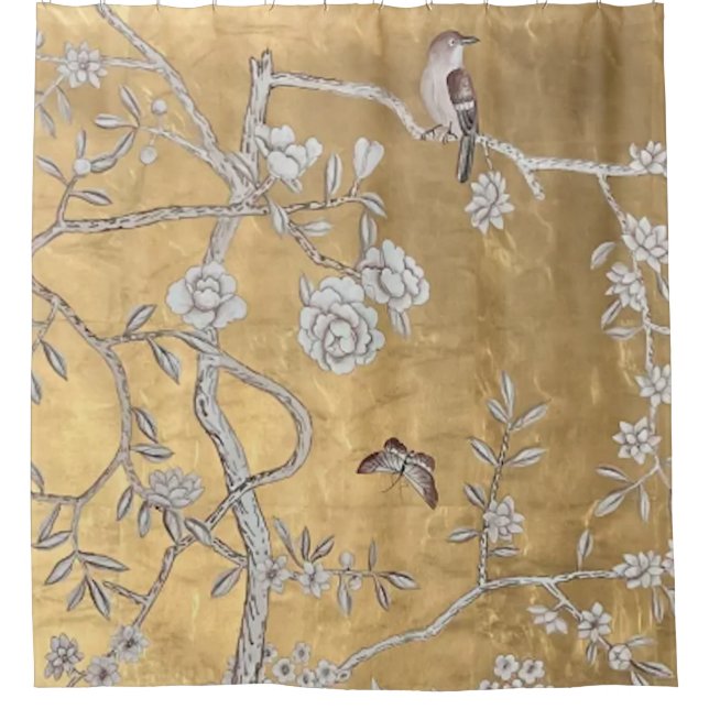Rideaux De Douche Butterfly & Sparrow Golden Oriental Garden Scène (Devant)
