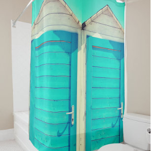 Rideaux De Douche Cabane de vacances en bord de mer bleu turquoise