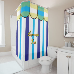 Rideaux De Douche Cabane d'été bleu blanc jaune rayures