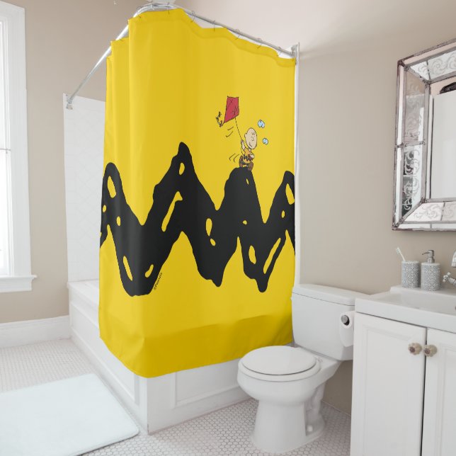 Rideaux De Douche cacahuètes | Charlie Brown volant Kite (En situation)