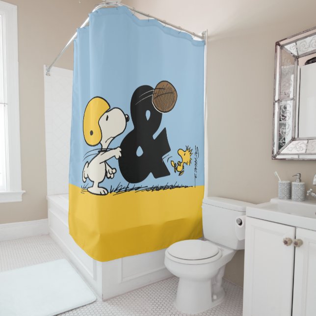 Rideaux De Douche cacahuètes | Football Snoopy & Woodstock (En situation)