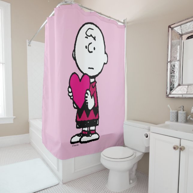 Rideaux De Douche cacahuètes | Saint Valentin | Heart Charlie Brown (En situation)