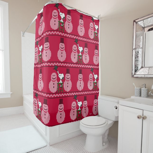 Rideaux De Douche cacahuètes | Snoopy Christmas Sweater Snowman (En situation)