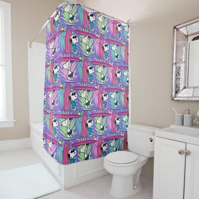 Rideaux De Douche cacahuètes | Snoopy Purple Surf Motif (En situation)