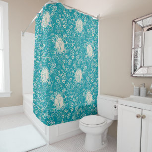 Rideaux De Douche cacahuètes   Snoopy Turquoise Tropical Beach Motif