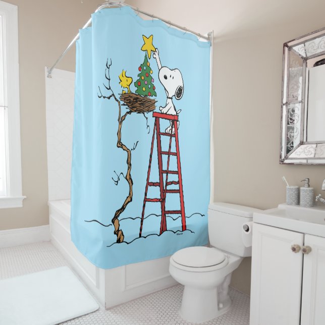 Rideaux De Douche cacahuètes | Snoopy & Woodstock Arbre de Noël (En situation)