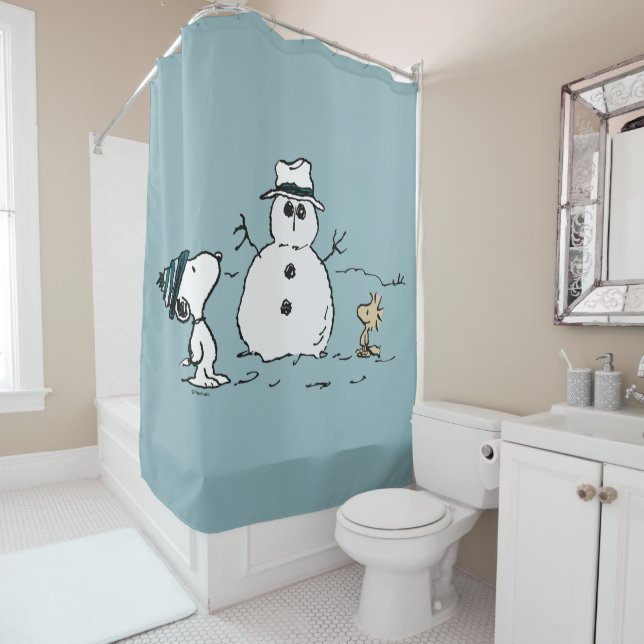 Rideaux De Douche cacahuètes | Snoopy & Woodstock Build A Snowman (En situation)