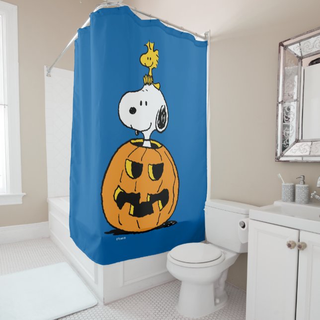 Rideaux De Douche cacahuètes | Snoopy & Woodstock Citrouille pop-up (En situation)