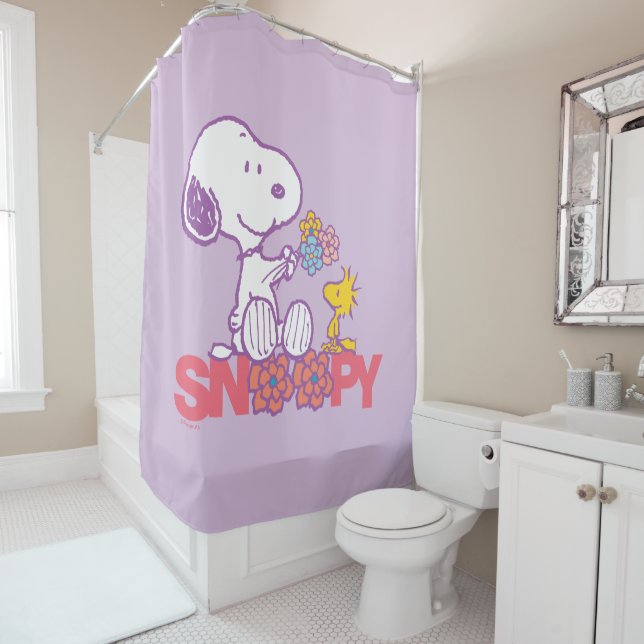 Rideaux De Douche cacahuètes | Snoopy & Woodstock Flowers (En situation)
