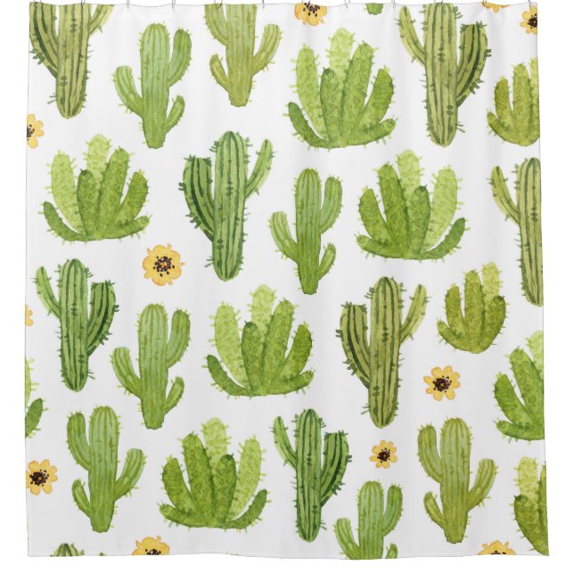 Rideaux De Douche Cactus du désert vert : Aquarelle transparente (Devant)