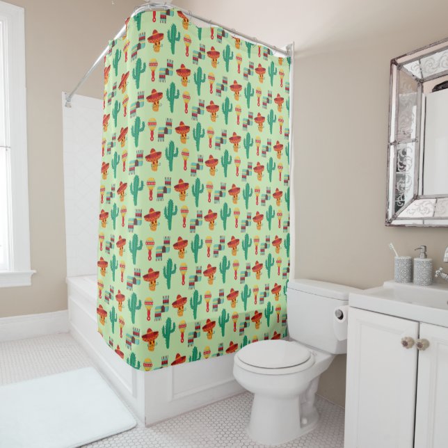 Rideaux De Douche Cactus mexicain et Sombrero Motif (En situation)