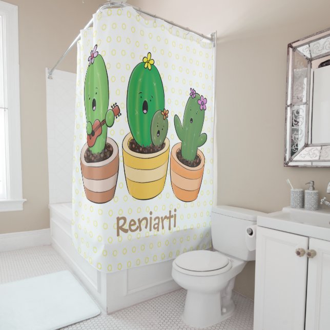 Rideaux De Douche Cactus trio chantante mignonne dessin animé (En situation)