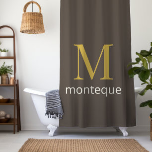 Rideaux De Douche Cadeau de Luxe Personnalisé Nom Monogramme Or Taup