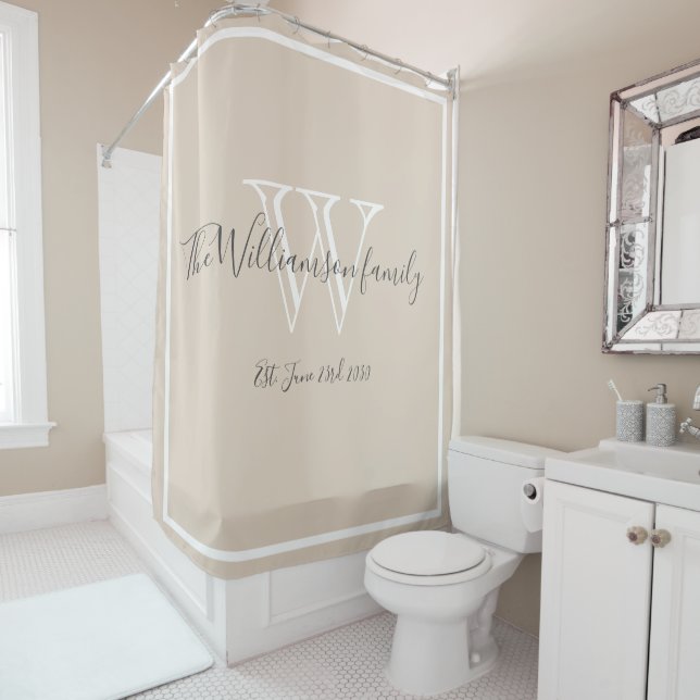 Rideaux De Douche Cadeau mariage minima famille Monogramme rustique (En situation)