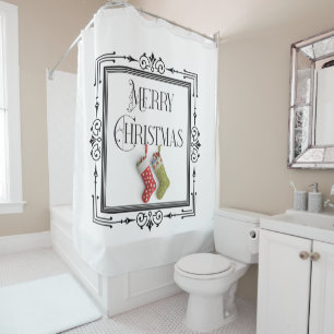 Rideaux De Douche Cadre Art Déco Retro Joyeux Noël Stockage