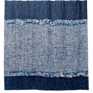 Rideaux De Douche Cadre de jean bleu denim fringé.