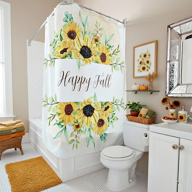 Rideaux De Douche Cadre de tournesol automne avec texte personnalisa (Créateur téléchargé)