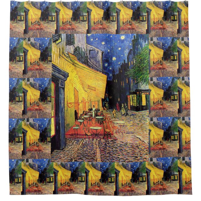 Rideaux De Douche Café Terrasse à la nuit par Vincent van Gogh (Devant)