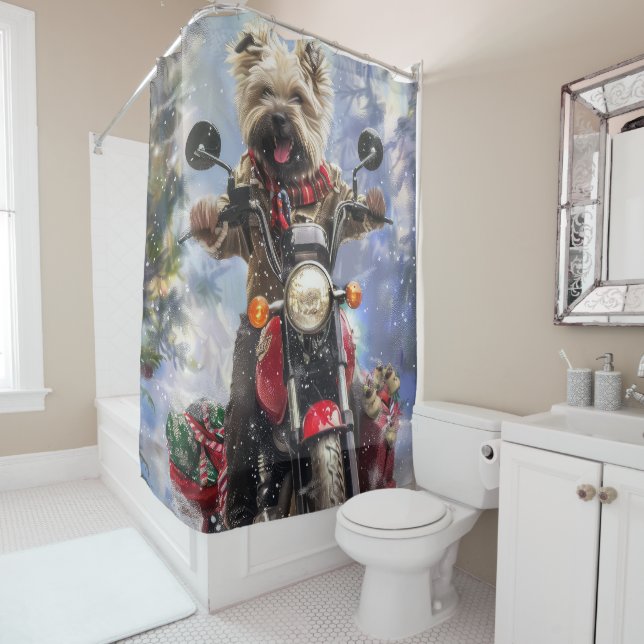 Rideaux De Douche Cairn Terrier Chien équitation Moto Noël (En situation)