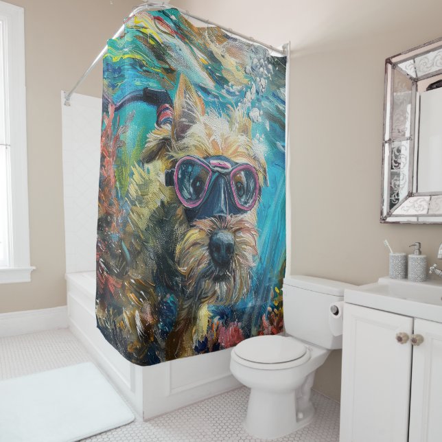 Rideaux De Douche Cairn Terrier Chien Plongée sous-marine plongée so (En situation)
