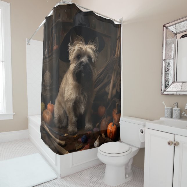 Rideaux De Douche Cairn Terrier Citrouilles Halloween effroi (En situation)