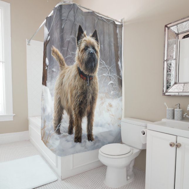 Rideaux De Douche Cairn Terrier Qu'Il Neige Noël (En situation)