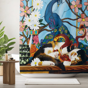 Rideaux De Douche Calico Cat Dragon Rouge