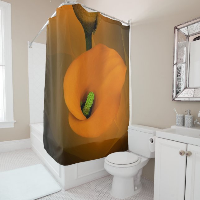 Rideaux De Douche Calla Lily Chaud Yellow Mist Arrière - plan (En situation)