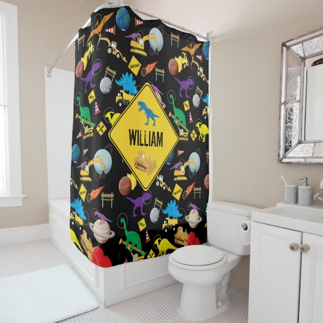 Rideaux De Douche Camions de construction Astronaut Dinosaures dans  (En situation)