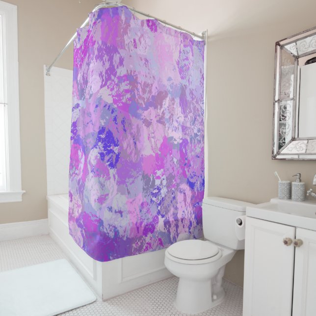 Rideaux De Douche Camo Abstrait tendance rose violet bleu (En situation)