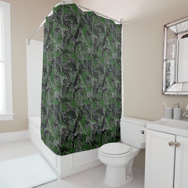Rideaux De Douche Camo Vert Funky (En situation)