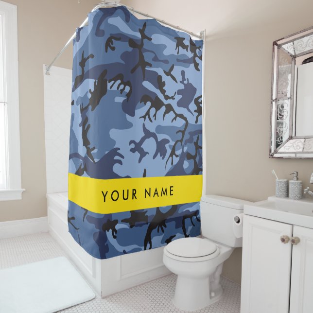 Rideaux De Douche Camouflage bleu marine Votre nom Personnalisez (En situation)