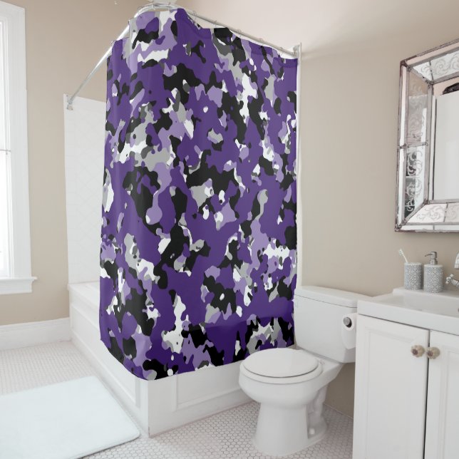 Rideaux De Douche Camouflage noir blanc violet gris (En situation)