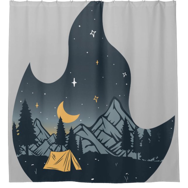 Rideaux De Douche Camping cool Camper Feu de Campement Sous Les Mont (Devant)