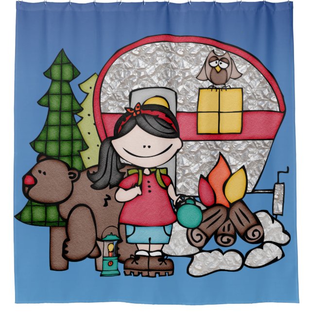 Rideaux De Douche Camping pour filles à Woods Bear Campfire (Devant)
