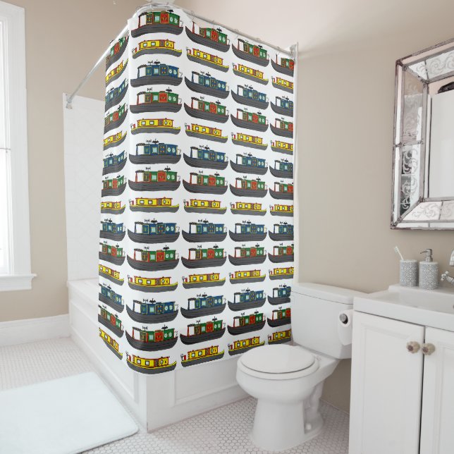 Rideaux De Douche Canal Boats and Barges Patterned (En situation)