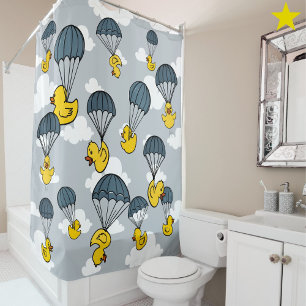 Rideaux De Douche Canard en caoutchouc bleu jaune mignon Parachute C