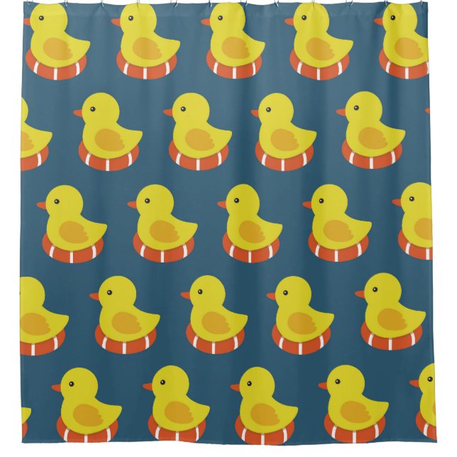 Rideaux De Douche Canard en caoutchouc jaune, mignon, motif sans sou (Devant)