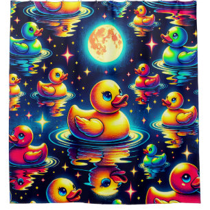 Rideaux De Douche "Canards Lune Du Milieu Du Siècle"