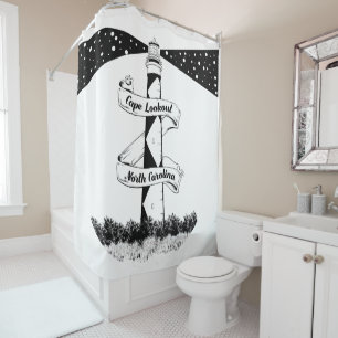 Rideaux De Douche Cape Lookout Lighthouse noir et blanc