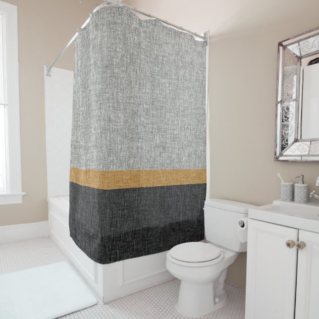 Rideaux De Douche Caramel gris Charbon Chaud Blocage jaune (En situation)