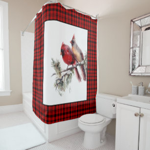 Rideaux De Douche Cardinaux d'aquarelle rouge Noël