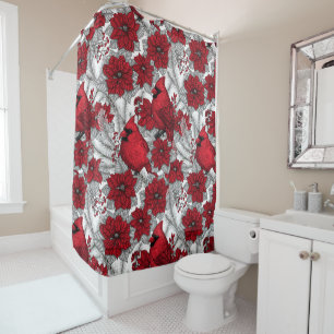 Rideaux De Douche Cardinaux et poinsettia en rouge et blanc