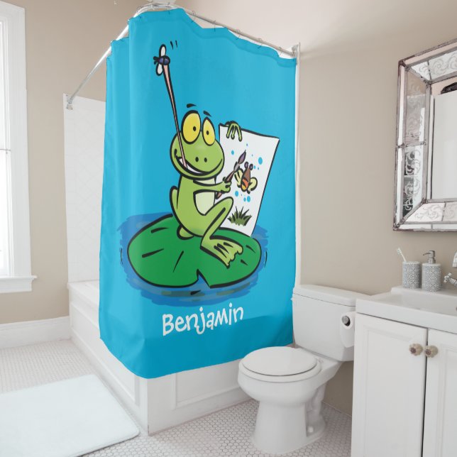 Rideaux De Douche Caricature amusante de grenouille verte (En situation)
