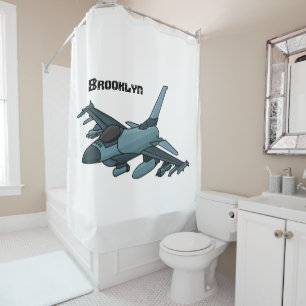 Rideaux De Douche Caricature d'avion de chasse militaire